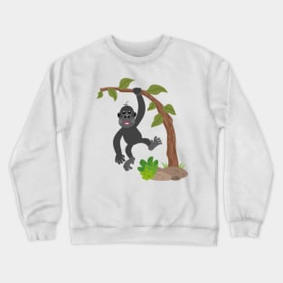 Cute happy baby gorilla cartoon illustration Crewneck Sweatshirt